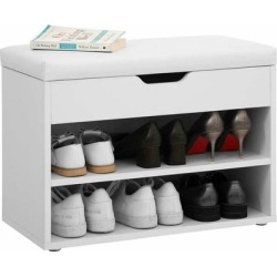 Wooden Shoe Rack Storage Bench Ottoman Shoes Cabinet Padded Seater with Cushion - Homfa