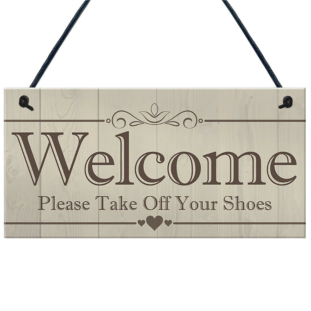 Wooden Vintage Sign Welcome Take Off Shoes Hanging Plaque House Decoration Gift.