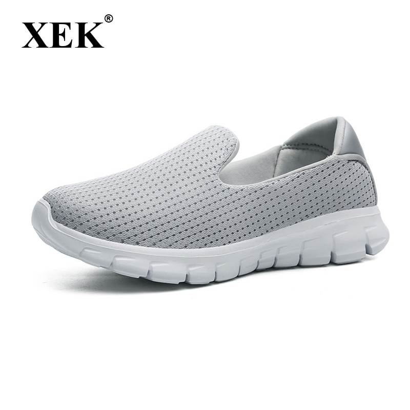 XEK 2018 New Breathable Walking Shoes Soft Bottom Women Sneakers Light Casual Shoes For Women Flat Shoes JH123