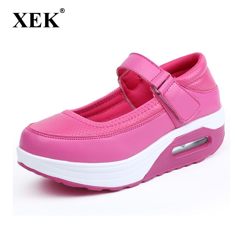 XEK 2018 New Shake Shoes Women Swing Sneakers Breathable Casual Shoes Shallow Increased Wedges Shoes For Women Flats JH125