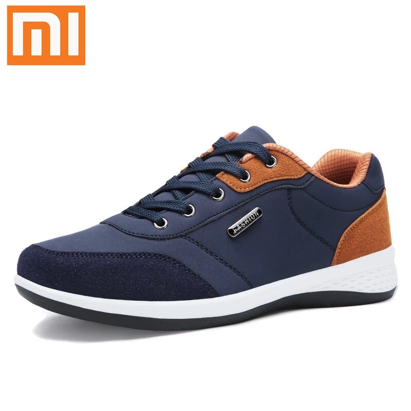 Xiaomi Men Casual Shoes Spring Lace Up British Style Breathable Mesh Suede Top Fashion Flat Patchwork Leather Shoes for Men