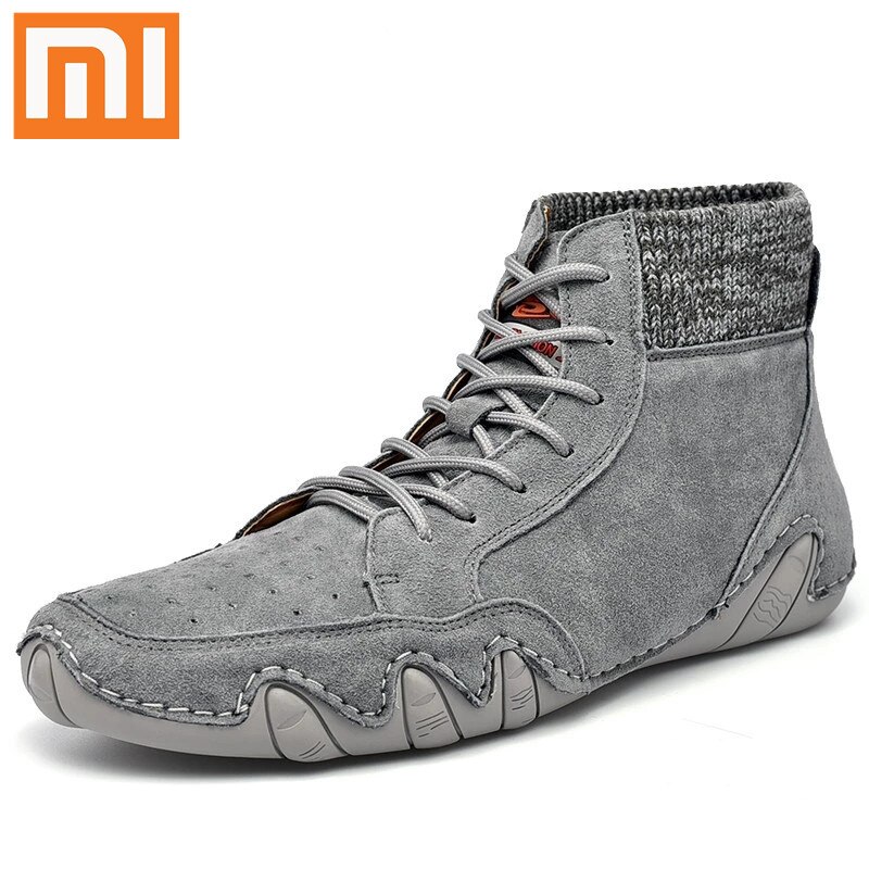 Xiaomi New Fashion Genuine Leather Men's Boots Handmade Ankle Boots Outdoor Boots Soft Comfortable Casual Leather Shoes for Men