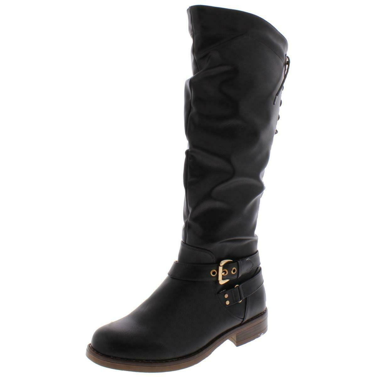 XOXO Womens Montclair Black Lace Up Riding Boots Shoes 9 Medium (B,M) BHFO 8475