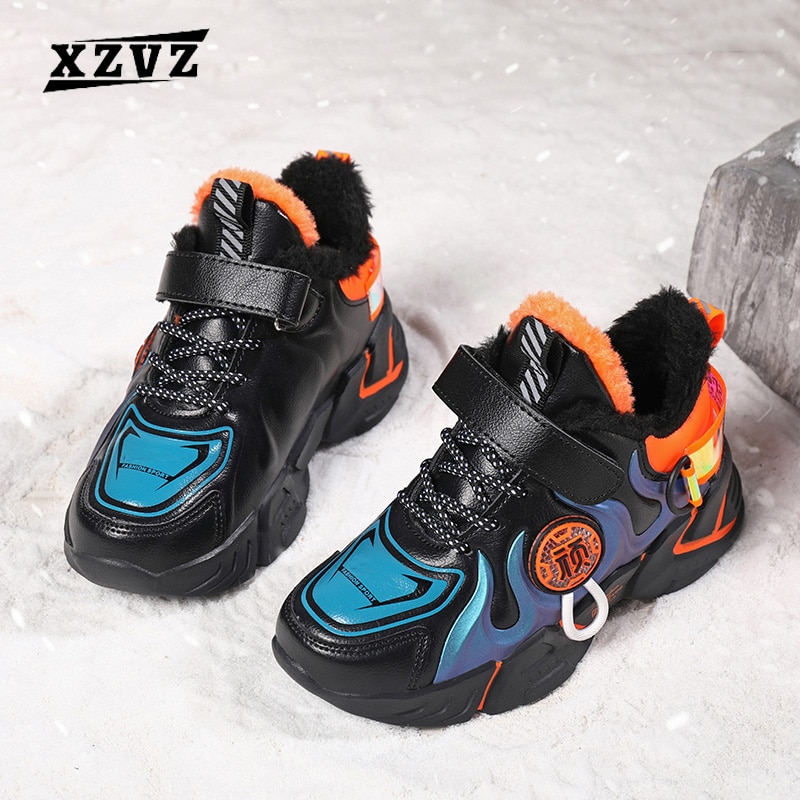 XZVZ Kids Sneakers Comfortable leather Children's Shoes High-Elastic Cushioning Sole Boys Sneakers Cotton Winter Warm Kids Boots