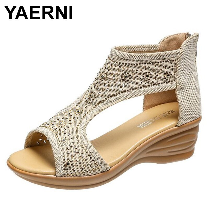 YAERNI Summer Women Premium Orthopedic Open Toe Sandals Vintage Anti-slip Breathable Leather Casual Female Platform Retro Shoes
