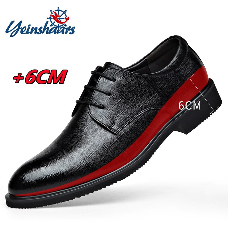 YEINSHAARS Height Increasing 6CM Men Dress Shoes Increased Insole Heel Pointed Toe Mens Business Oxfords New Formal Footwear