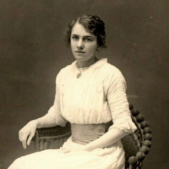 Young maiden, white shoes and dress, formal sitting pose 1910 Era RPPC TT1