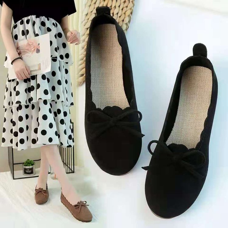 Zapatos De Mujer Women Fashion Black Cloth Bow Tie Flat Shoes Ladies Casual Brown Anti Skid Spring & Summer Bow Tie Loafer