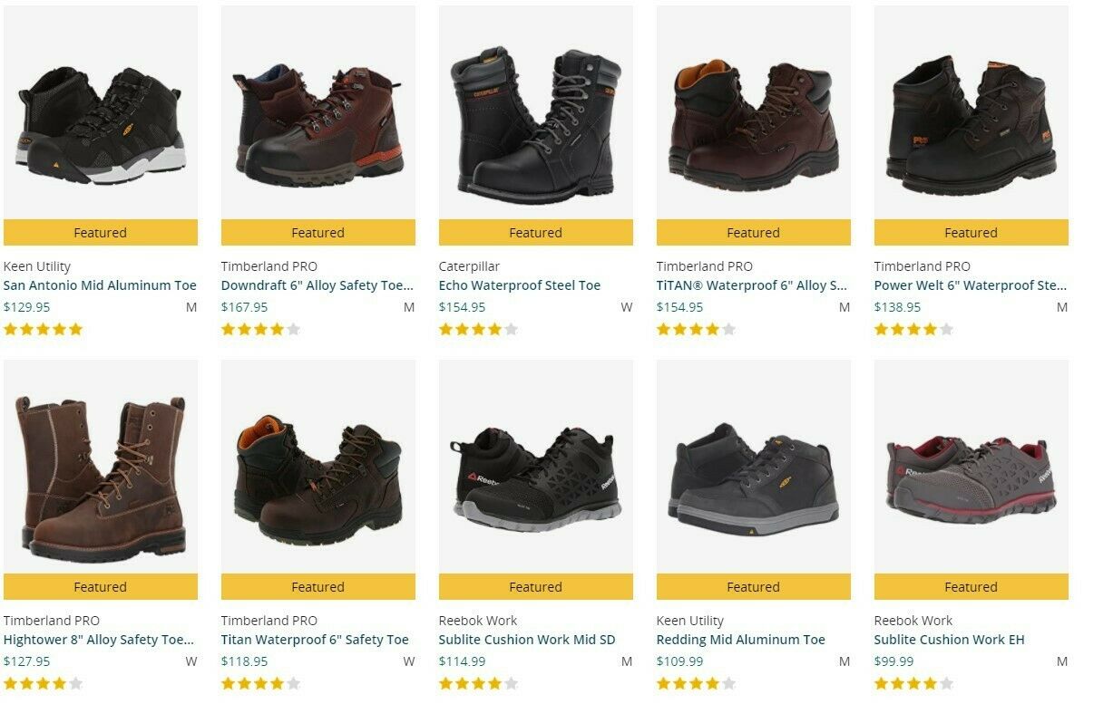 ZAPPOS SHOES - CLOSEOUT SALE - ANY SIZE - BRAND NEW - FREE RETURNS - STEEL TOE