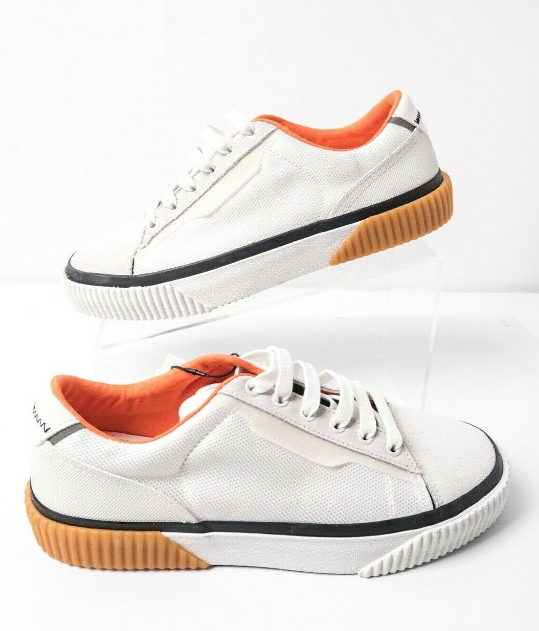 Zara Mens Casual Contrasting Low Sneakers Sz 7 Eu 40 White Orange 5248/002 NWT