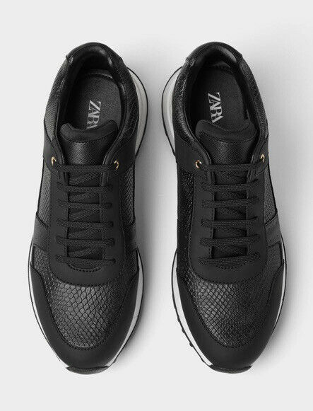 ZARA Men's Sneakers, Fashion Sneakers, Size 9 (US) Black, Gold Heel Accent, EUC