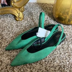Zara Shoes | Emerald Green Sling Flats | Color: Green | Size: 10