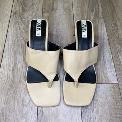 Zara Shoes | Nwot Zara Leather High Heel Tan Sandals | Color: Cream | Size: 9