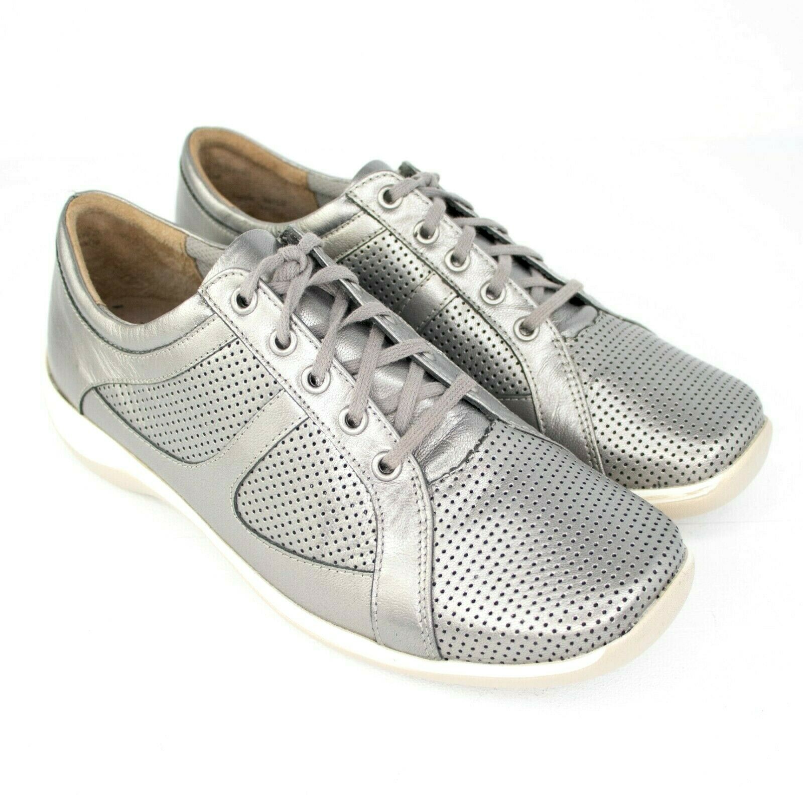 Ziera Jiggle Walking Silver Metallic Leather Lace Up Shoes SIZE 38.5
