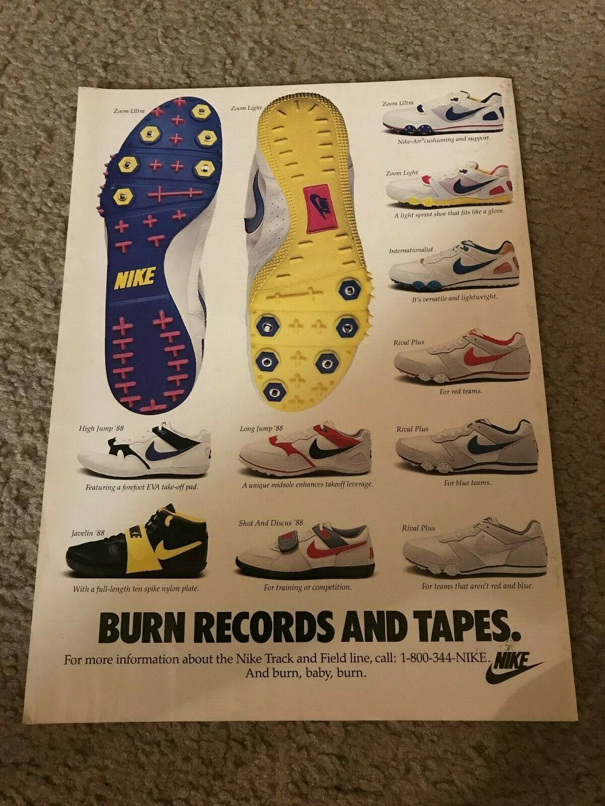 1980s NIKE Shoes Poster Print Ad ZOOM ULTRA LIGHT INTERNATIONALIST RIVAL PLUS