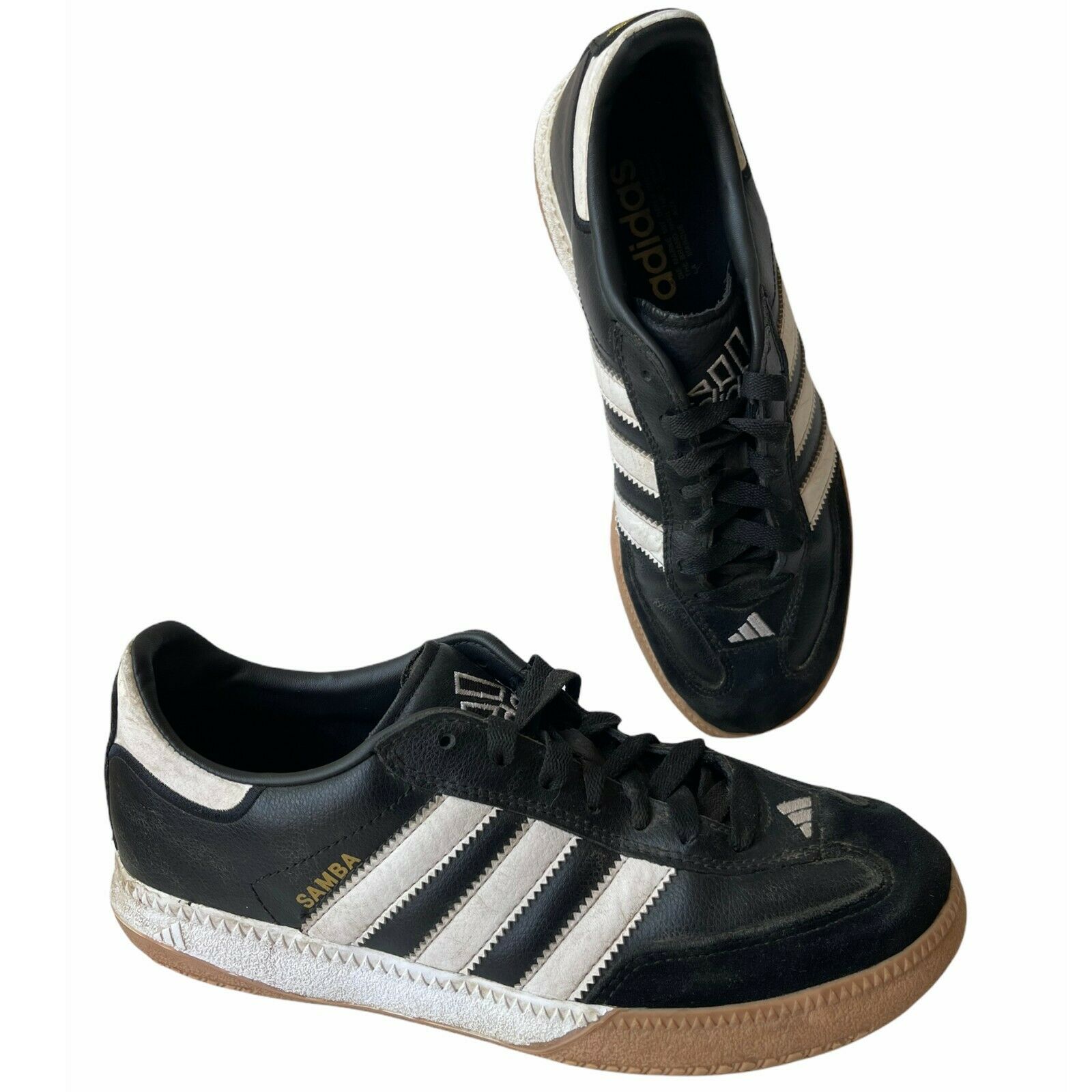 adidas Samba 660427 Indoor Leather Soccer Shoes Big Boys size 5.5 Black