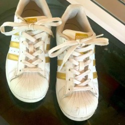 Adidas Shoes | Adidas Gold And White Shell Toe Adidas Sneakers | Color: Gold/White | Size: 4.5bb