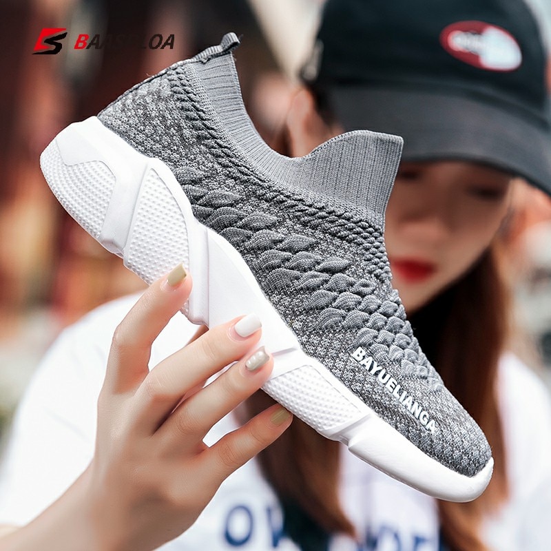 Baasploa 2021 New Men Women Leisure Comfortable Knit Sneakers Couple Lightweight Fashion Running Walking Shoes Plus Size 35-45