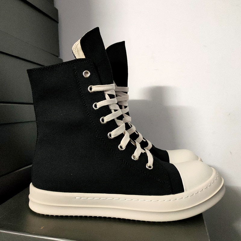 Men Shoes Spring Dark Black Thick-soled Increase High-top Canvas Shoes Casual Short Boots Fashion Women's Sneakers