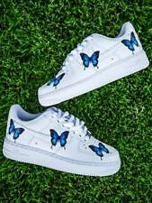 Nike Air Force 1 Low Blue Medium Butterfly Design White Custom Shoes All Size