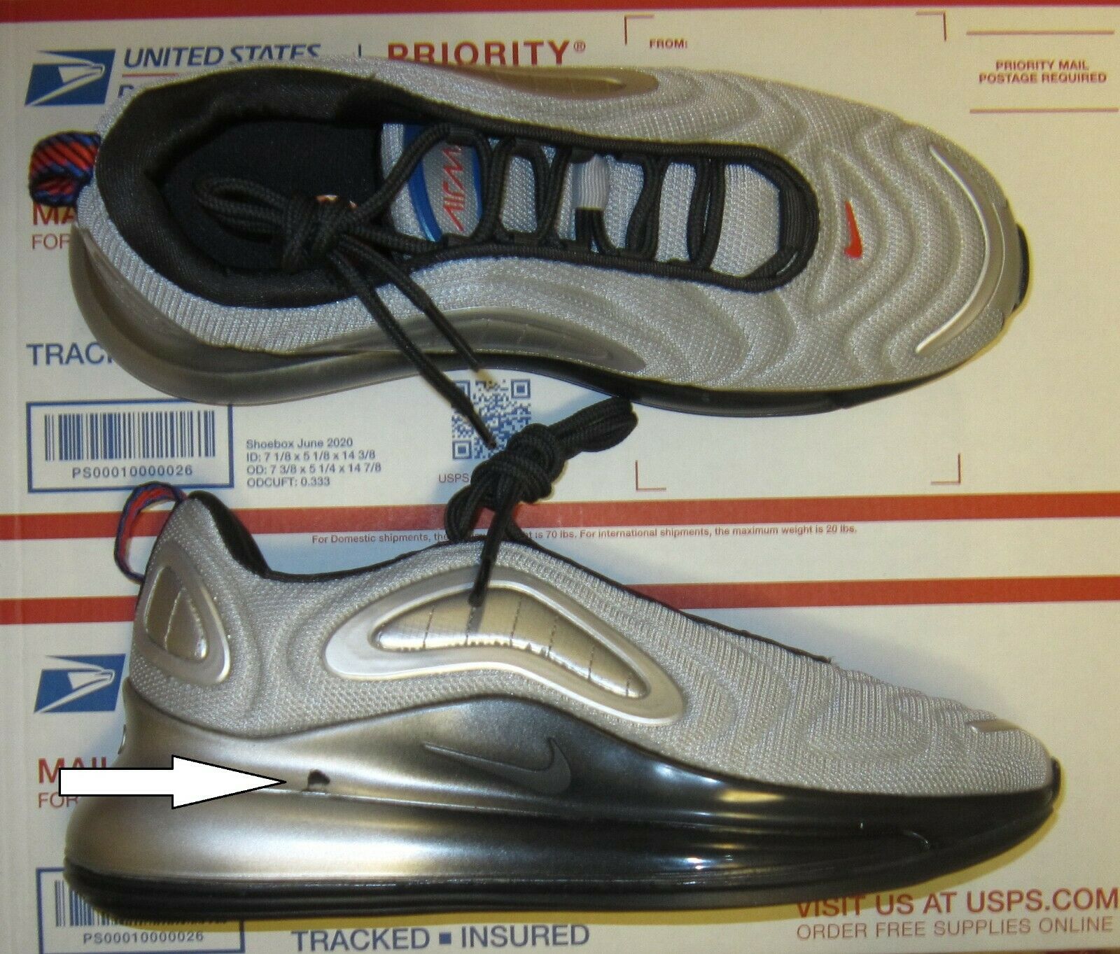 Nike Air Max 720 Youth Athletic Shoes, Metallic Silver, AQ3196-012, Sz 7