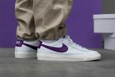 Nike Blazer Low Leather Shoes White Voltage Purple CI6377-103 Men's NEW