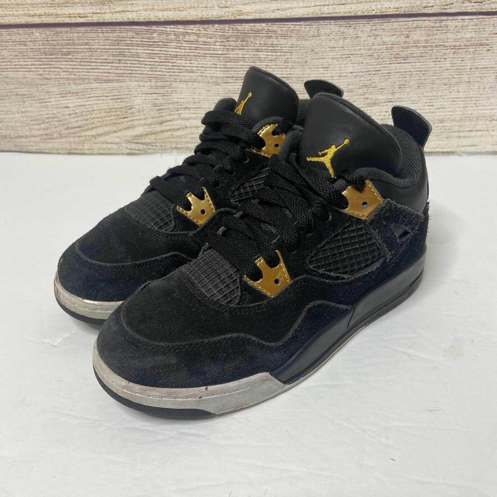 Nike Boys Air Jordan 4 Retro 308499-032 Black Basketball Shoes - Lace Up Size 2Y