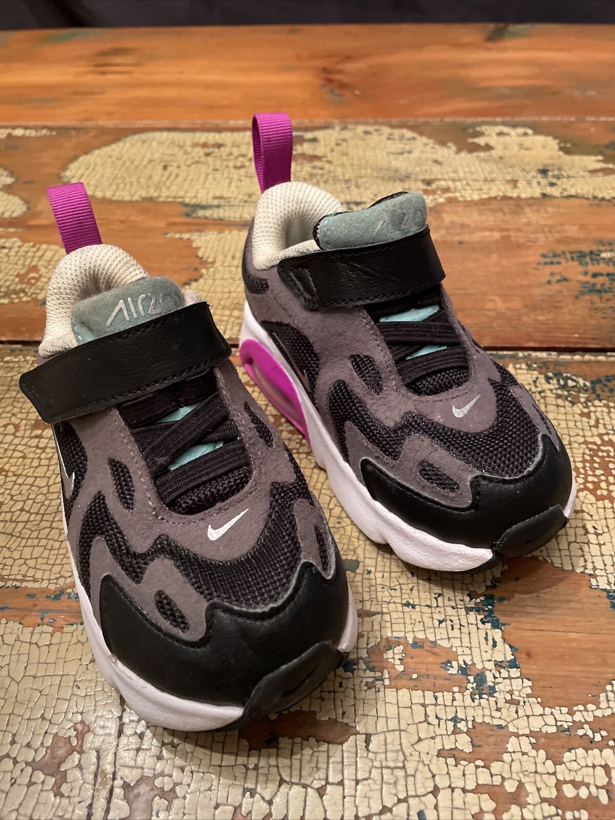 Nike Toddler Size 6C Air Max 200 (TD) Shoes Black/Gray/Purple AT5629-004