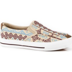 Roper Ladies Aztec Canvas Slip-On Shoes 7.5 B Tan