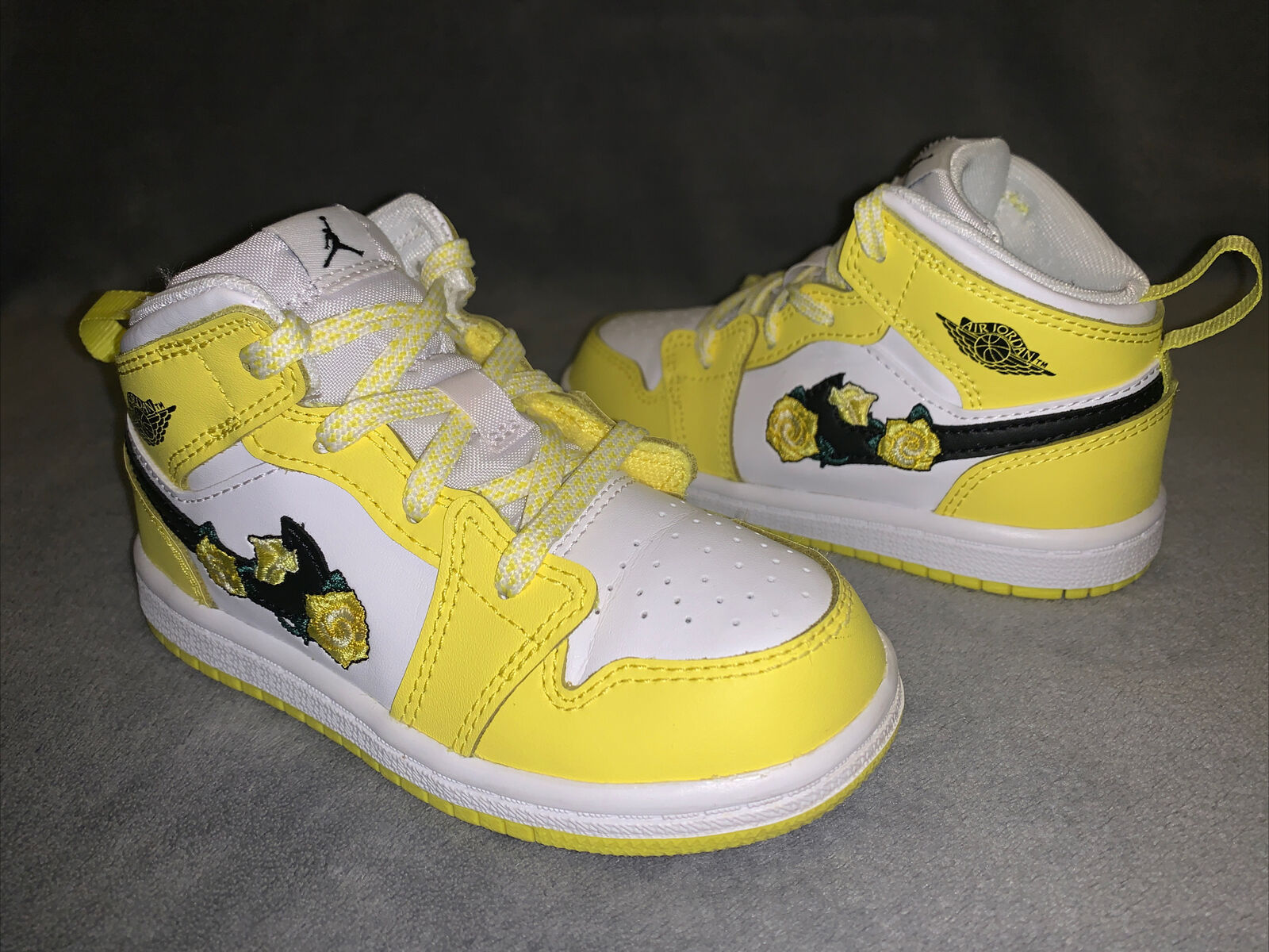 Toddler Nike Jordan 1 Mid Athletic Shoes ‘Dynamic Yellow/Rose Patch’ - Size 8C