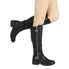 Womens Low Heel Zipper Knee High Riding Boots (Wide-Calf) Winter Snow Boot Shoes