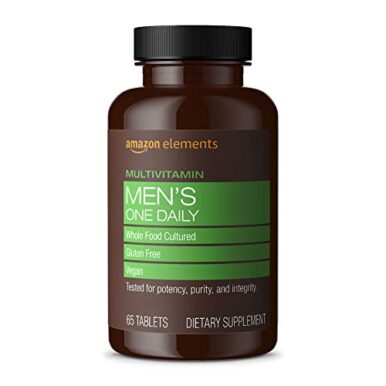Amazon Elements Men’s One Daily Multivitamin, 62% Whole Food Cultured, Vegan, 65 Tablets, 2 month supply (Packaging may vary)