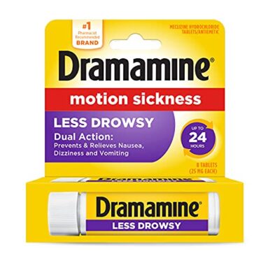 Dramamine Motion Sickness Less Drowsy, Travel Vial, 8 Count ( Pack of 1)